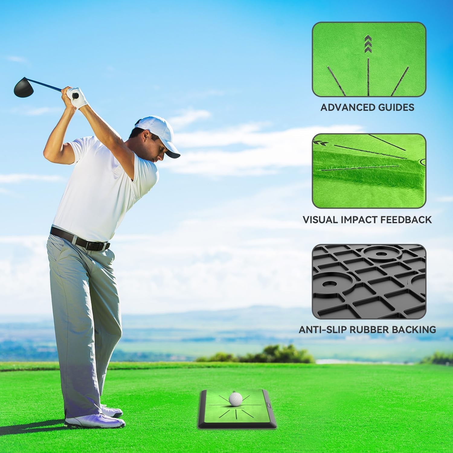 Golf Hitting Mat,Golf Training Mat for Swing Path Feedback Detection Batting, Extra Replaceable Golf Practice Mat 16"X12", Golf Gifts for Men Women for Home Indoor Outdoor