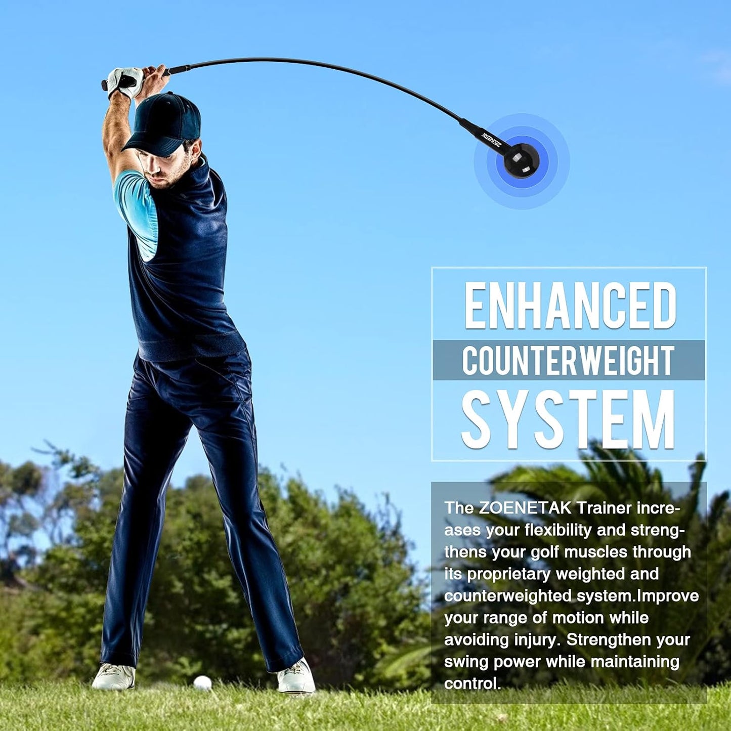 Golf Swing Trainer Aid - Golf Swing Training, Practice Warm-Up Stick for Strength,Rhythm, Flexibility, Tempo, and Balance Suit for Indoor & Outdoor (40 Inches, Black)