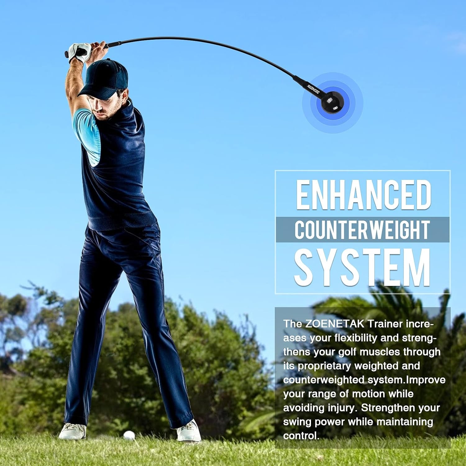Golf Swing Trainer Aid - Golf Swing Training, Practice Warm-Up Stick for Strength,Rhythm, Flexibility, Tempo, and Balance Suit for Indoor & Outdoor (40 Inches, Black)